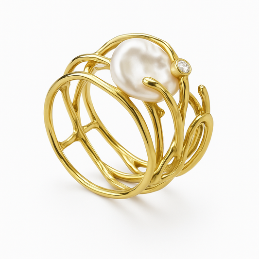 Lunara™ | Fijne Vintage Gouden Parelring voor Dames