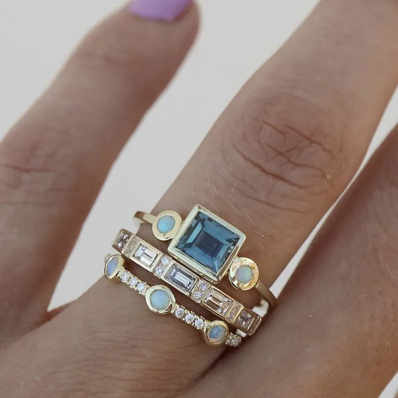 CrystalLuxe™ | Vintage Blauwe Kristallen Ring Set