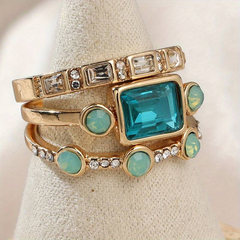 CrystalLuxe™ | Vintage Blauwe Kristallen Ring Set