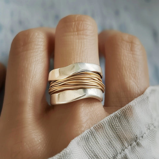 Sofia™ | Dames Zilver en Gouden Draad Ring