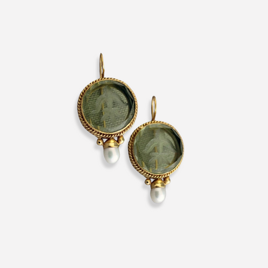 Ava™ | Vintage Oorbellen met Groene Steen en Parel