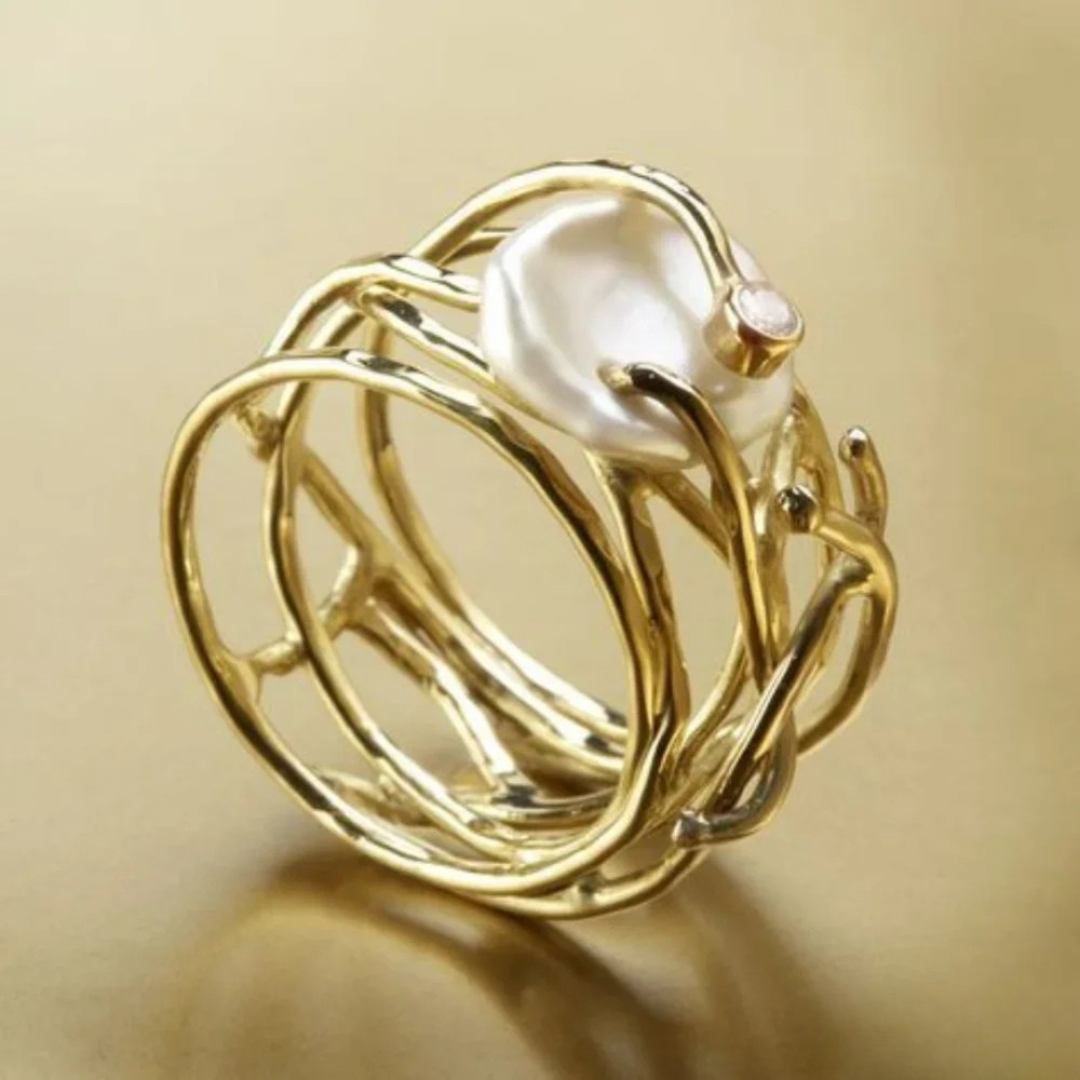 Lunara™ | Fijne Vintage Gouden Parelring voor Dames