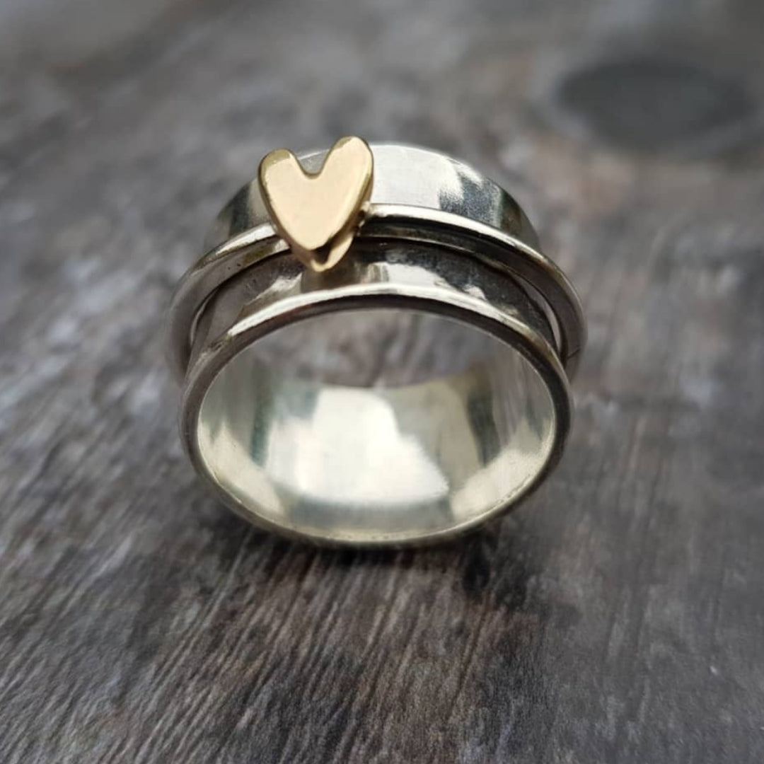 Lena™ | Vintage Zilveren Damesring met Gouden Hart