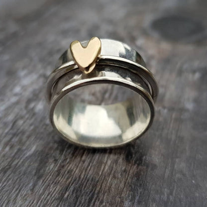 Lena™ | Vintage Zilveren Damesring met Gouden Hart