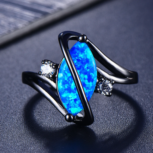Mira™ | Blauwe Opaal Donkerzilveren Ring