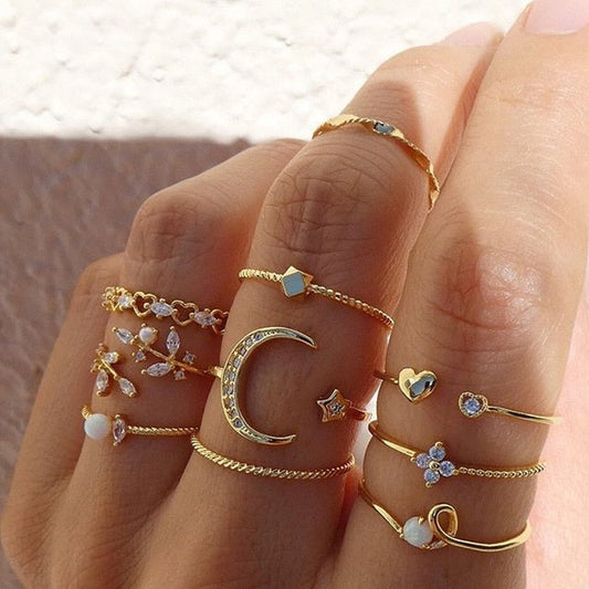 Boho™ | Zilver en Gouden Ring Set (10 Paar)