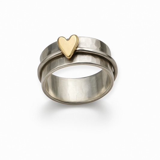 Lena™ | Vintage Zilveren Damesring met Gouden Hart