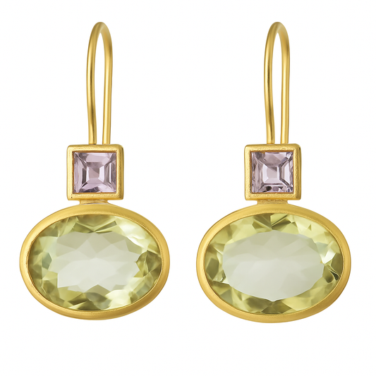 Vintage™ | Gouden Oorbellen met Groene Kristal