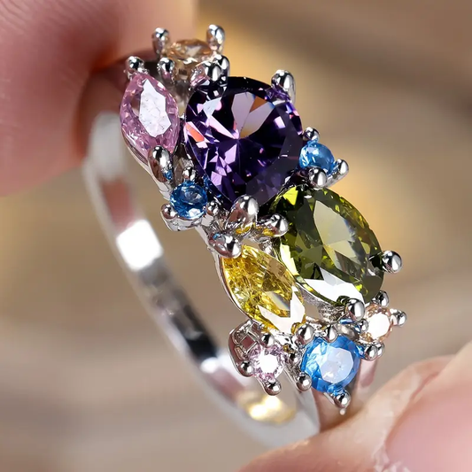 Alannah™ | Vintage Zilveren Ring met Kleurrijke Kristallen